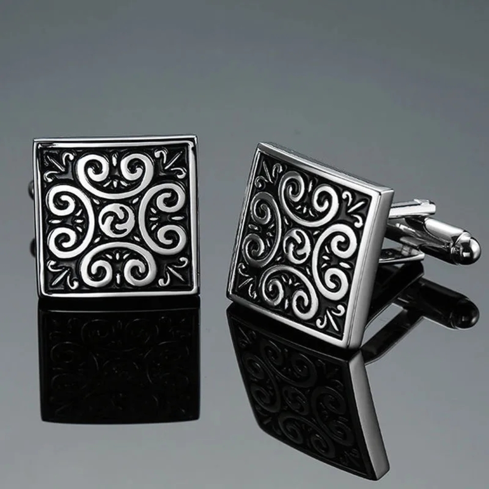 Intricate Black and Silver Cufflinks